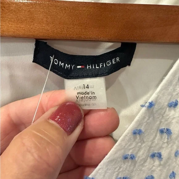 Tommy Hilfiger White and Blue Ruffled Sleeveless Dress - Picture 14 of 16